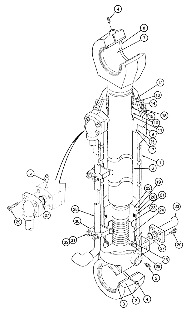 Схема запчастей Case 9040 - (8-94) - BUCKET CYLINDER ASSEMBLY, STANDARD MODELS (08) - HYDRAULICS