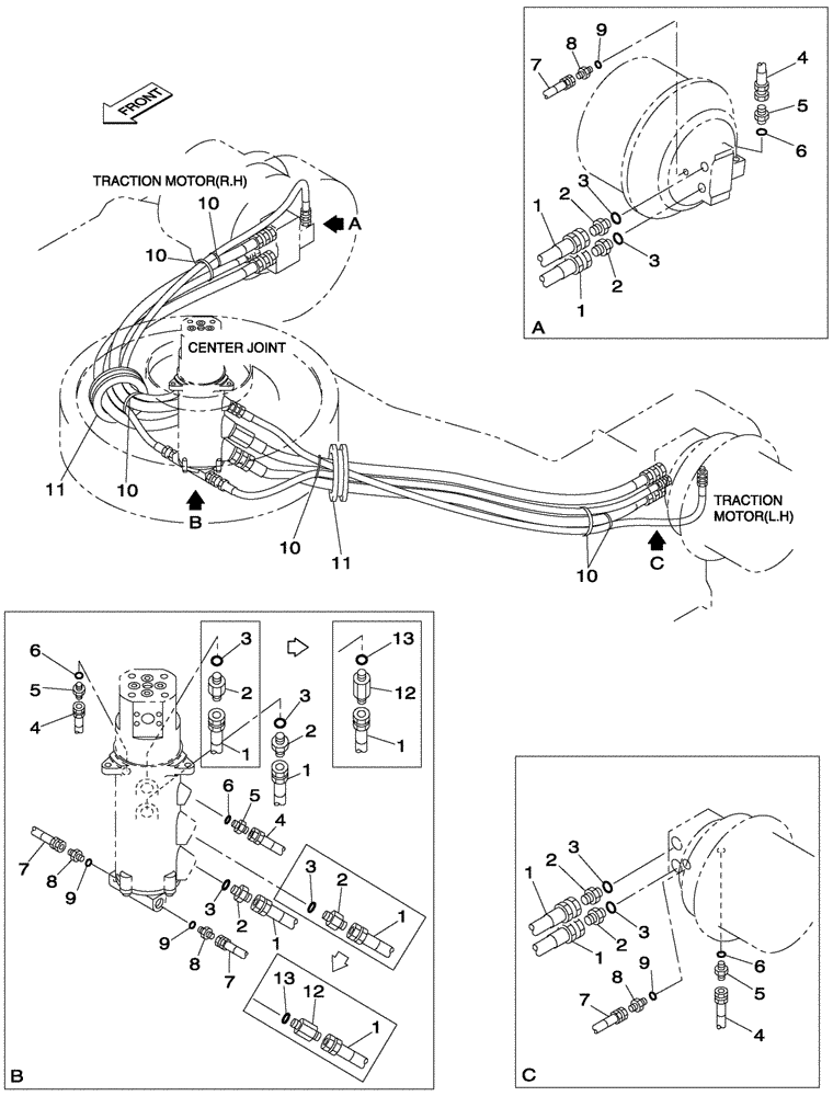 Схема запчастей Case CX350 - (07-003-00[01]) - HYDRAULIC CIRCUIT - UNDERCARRIAGE (07) - BRAKES