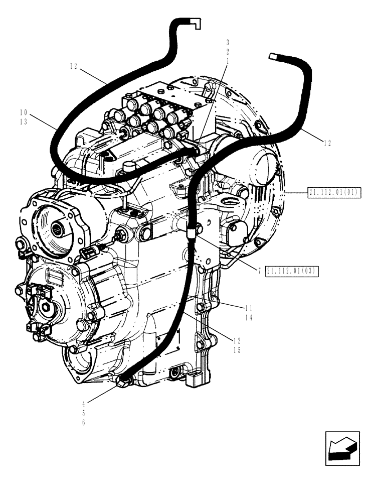 Схема запчастей Case 580SN WT - (33.202.13) - BRAKE LINES TO TRANSMISSION - 4WD POWERSHIFT (33) - BRAKES & CONTROLS