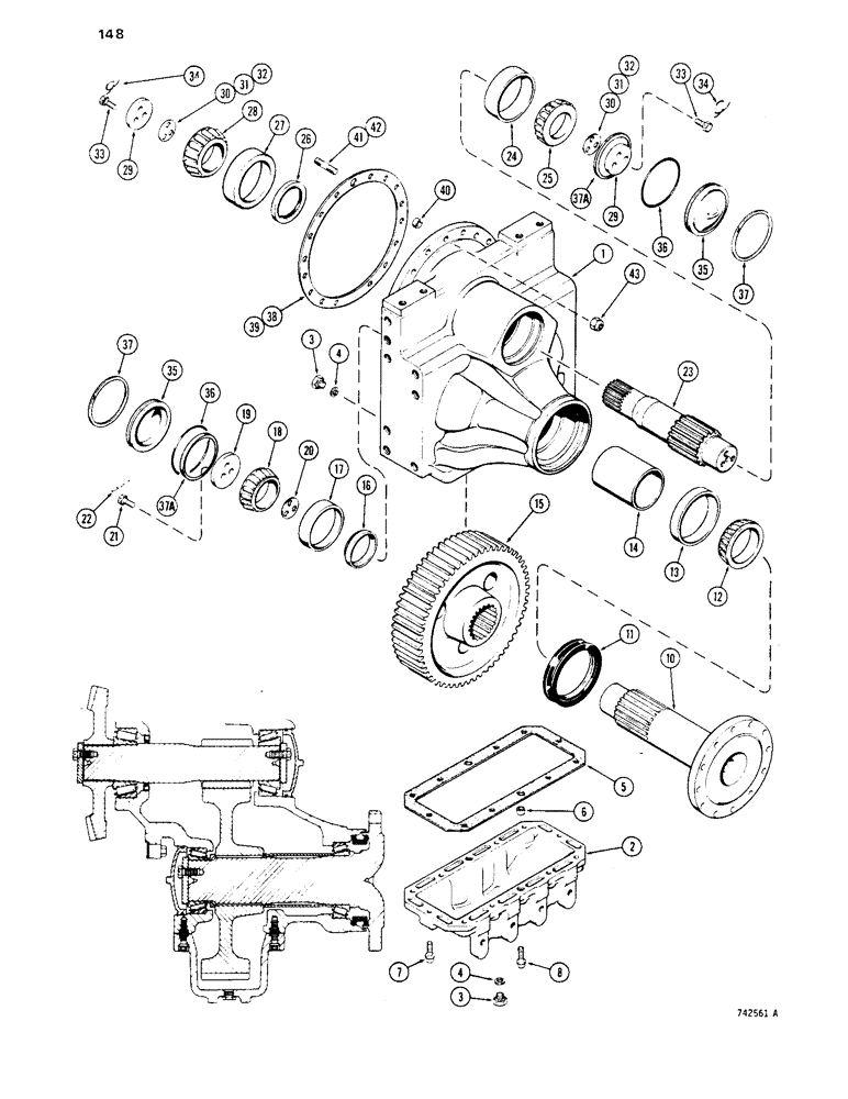 Схема запчастей Case 1450 - (148) - TRANSMISSION FINAL DRIVE ASSEMBLY, REF 35 RETAINED BY RETAINING RING (06) - POWER TRAIN