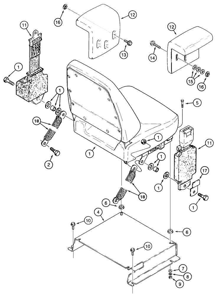 Схема запчастей Case 855E - (9-050) - STANDARD SEAT MOUNTING, ARMRESTS, AND SEAT BELT (09) - CHASSIS/ATTACHMENTS