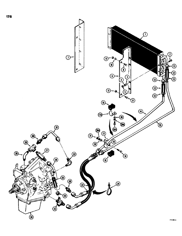 Схема запчастей Case 580C - (178) - POWER SHUTTLE TRANSMISSION COOLING SYSTEM, TRACTOR S/N 8961374 & AFTER (06) - POWER TRAIN