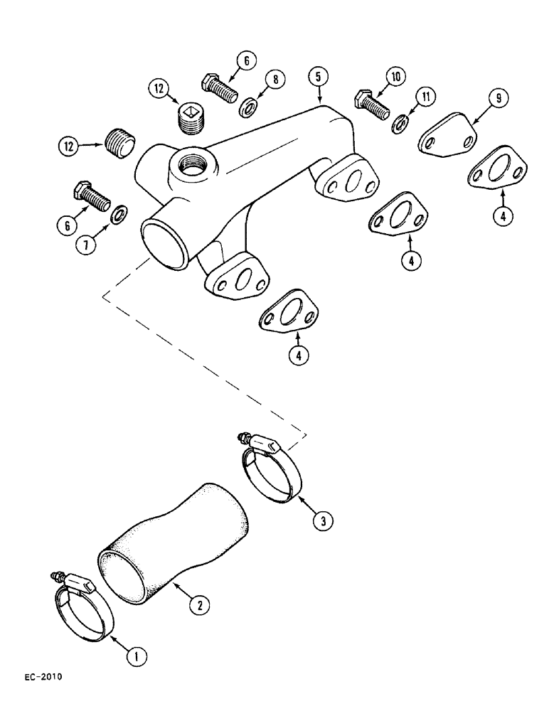 Схема запчастей Case 380B - (2-12) - COOLANT MANIFOLD (02) - ENGINE