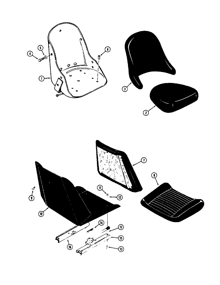 Схема запчастей Case 580B - (174) - SEAT ASSEMBLIES, D49606 JR. ROAD KING SEAT (W/O SEAT BELT SLOTS) (09) - CHASSIS/ATTACHMENTS