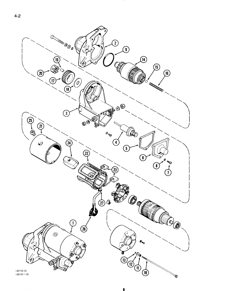 Схема запчастей Case 580K - (4-002) - STARTER (04) - ELECTRICAL SYSTEMS