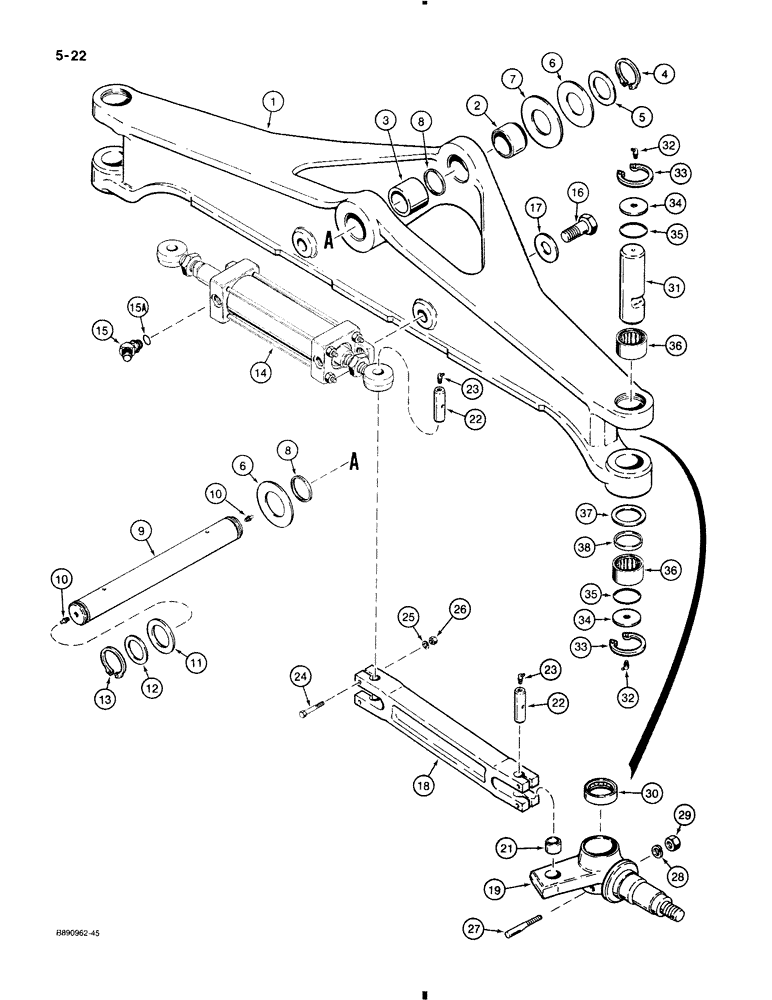 Схема запчастей Case 580K - (5-022) - FRONT AXLE AND SPINDLES (05) - STEERING