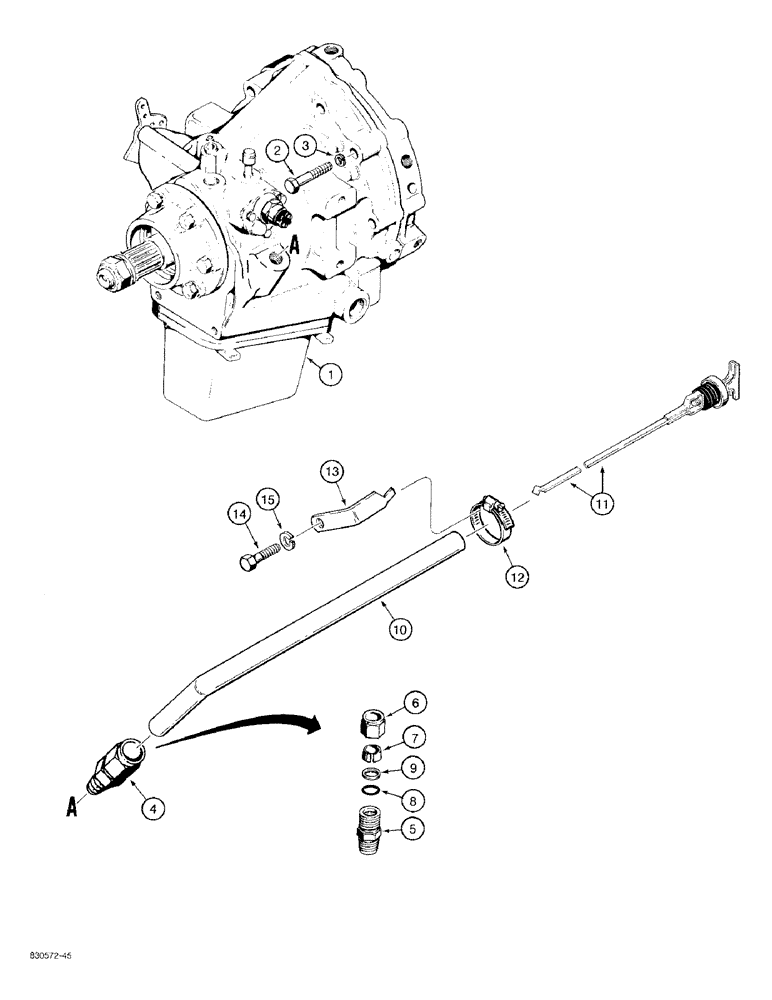 Схема запчастей Case 480F - (6-08) - POWER SHUTTLE MOUNTING AND DIPSTICK (06) - POWER TRAIN