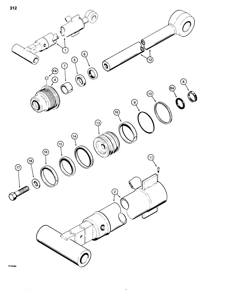 Схема запчастей Case 680G - (312) - G101259 BACKHOE DIPPER EXTENSION CYLINDER (08) - HYDRAULICS