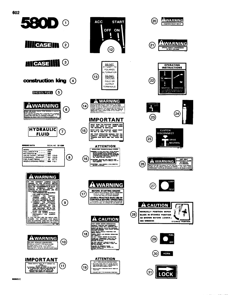 Схема запчастей Case 580D - (602) - DECALS (09) - CHASSIS/ATTACHMENTS