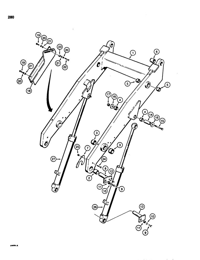 Схема запчастей Case 855C - (280) - LOADER LIFT FRAME, LIFT CYLINDERS AND STRUT (07) - HYDRAULIC SYSTEM