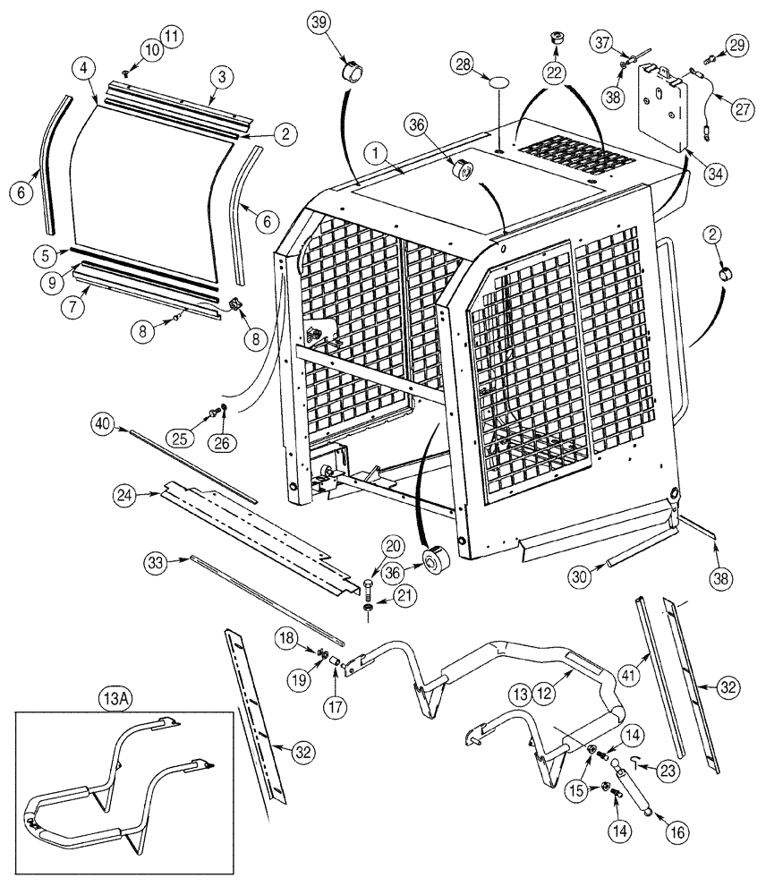 Схема запчастей Case 85XT - (09-34) - CANOPY, ROPS FRAME AND SEAT BAR, MODELS WITH FLOOR HEATER AND MODELS WITHOUT HEATER (09) - CHASSIS