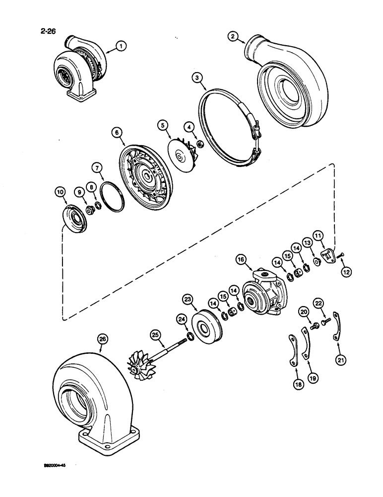 Схема запчастей Case 1187C - (2-26) - TURBOCHARGER, 6T-830 ENGINE (02) - ENGINE