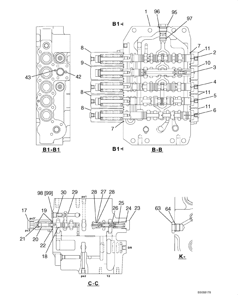 Схема запчастей Case CX225SR - (08-59) - VALVE ASSY, CONTROL (08) - HYDRAULICS