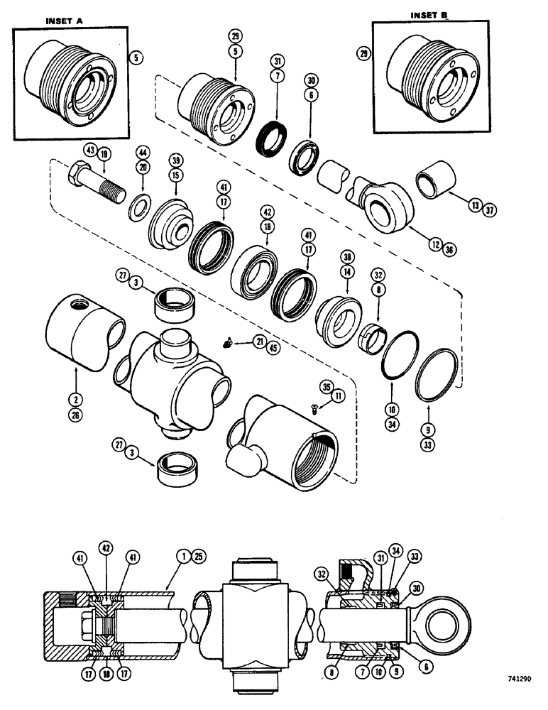 Схема запчастей Case 26B - (097A) - G33471 LOADER SINGLE TILT CYLINDER, GLAND HAS IDENTIFICATION RING 