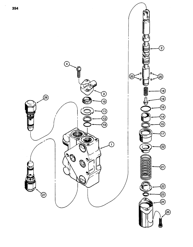 Схема запчастей Case 480D - (354) - PTO AND THREE-POINT HITCH CONTROL VALVES, LIFT SECTION WITH TWO CIRCUIT RELIEF VALVE (35) - HYDRAULIC SYSTEMS