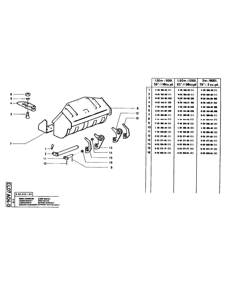 Схема запчастей Case LC80 - (121[2]) - LOADER BUCKET, (STRAIGHT CUTTING EDGE), 2M - 1600L (79" 2 CU. YD.) 