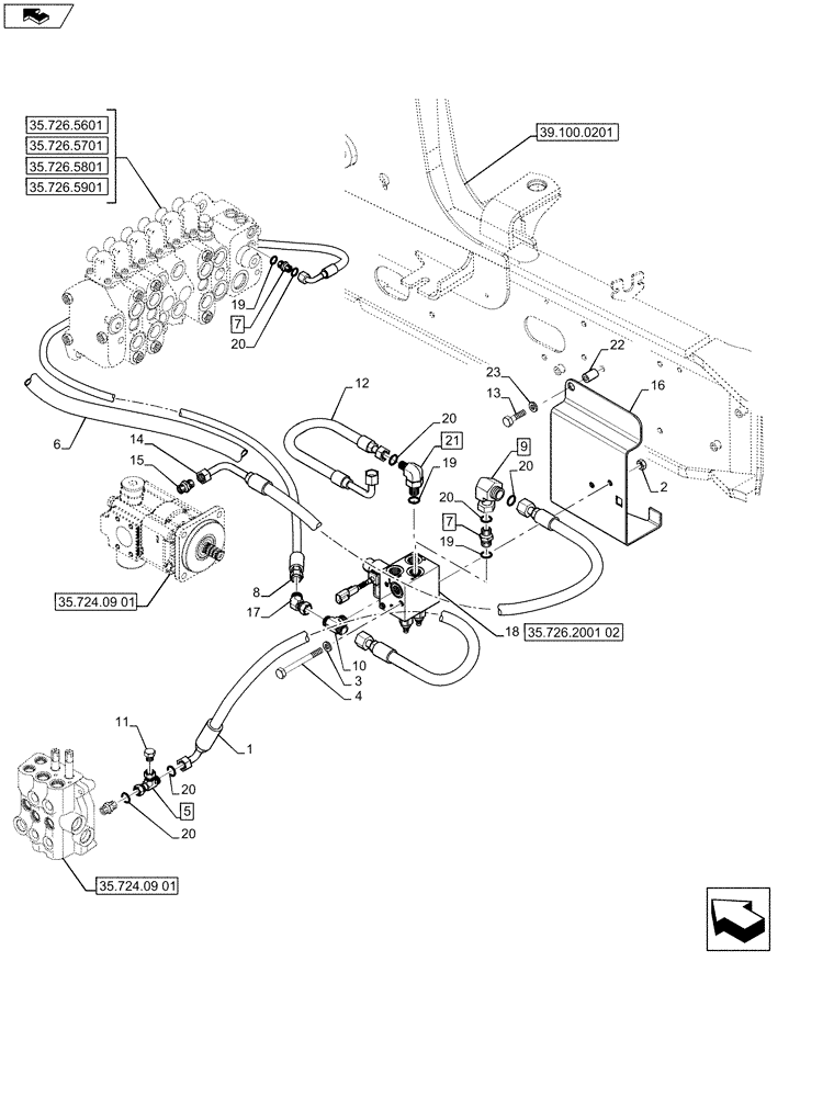 Схема запчастей Case 580SN WT - (35.726.2001[01]) - VAR - X20233X - HYDRAULICS - HEAVY LIFT (PILOT CONTROL) (35) - HYDRAULIC SYSTEMS