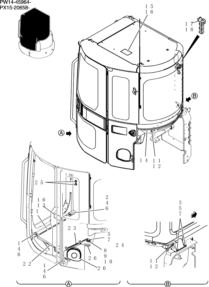 Схема запчастей Case CX36B - (176-17[1]) - CAB INSTAL (05) - SUPERSTRUCTURE