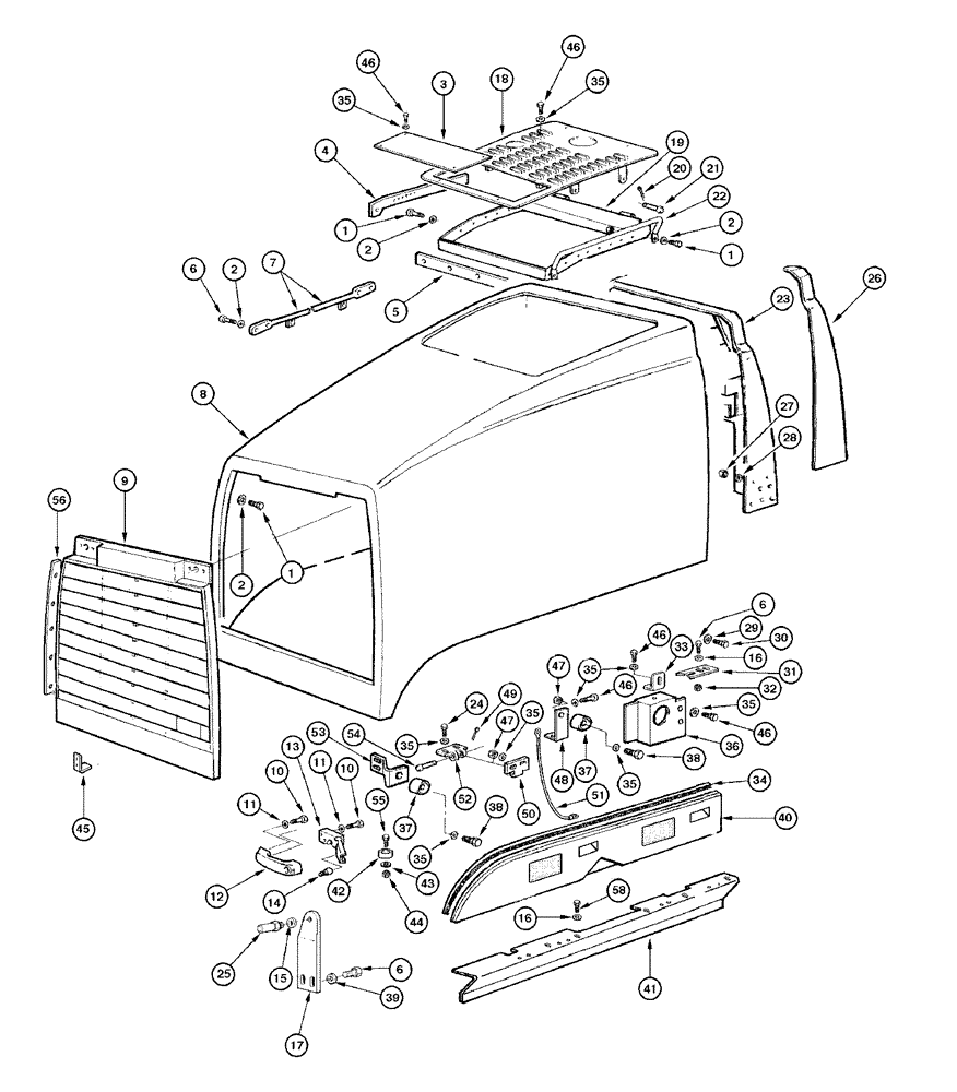 Схема запчастей Case 865 DHP - (9-040) - ENGINE HOOD AND GRILLE (09) - CHASSIS