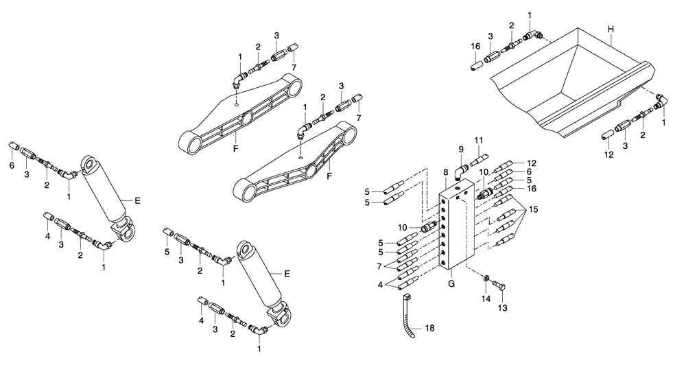 Схема запчастей Case 330 - (94A01000516[01]) - AUTOMATIC GREASING SYSTEM - REAR FRAME - OPTION (19) - OPTIONS