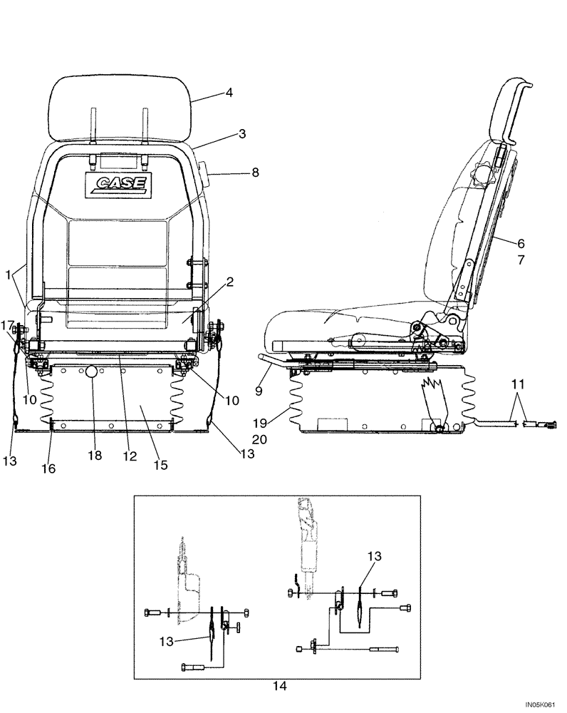 Схема запчастей Case 550H-IND - (09-18) - SEAT ASSY, AIR SUSPENSION (09) - CHASSIS/ATTACHMENTS