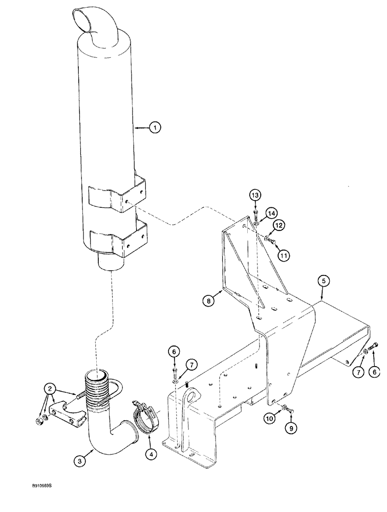 Схема запчастей Case 921 - (2-008) - MUFFLER AND EXHAUST SYSTEM, PRIOR TO P.I.N. JAK0026022 (02) - ENGINE