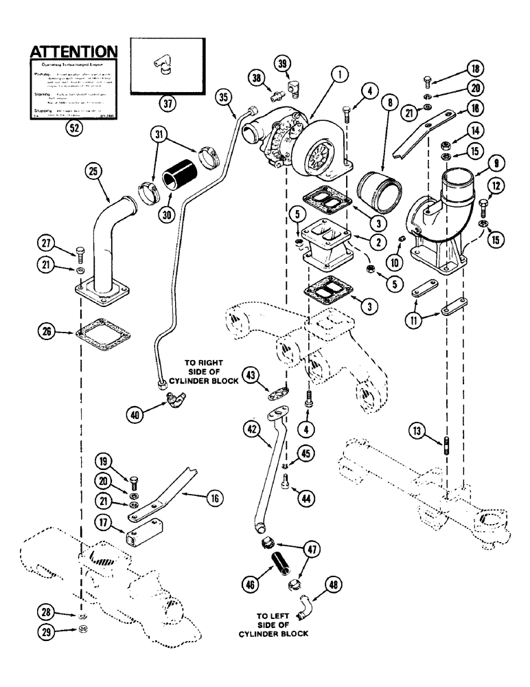 Схема запчастей Case W14FL - (020) - TURBOCHARGER SYSTEM, 336BDT ALTITUDE COMPENSATING ENGINE (02) - ENGINE