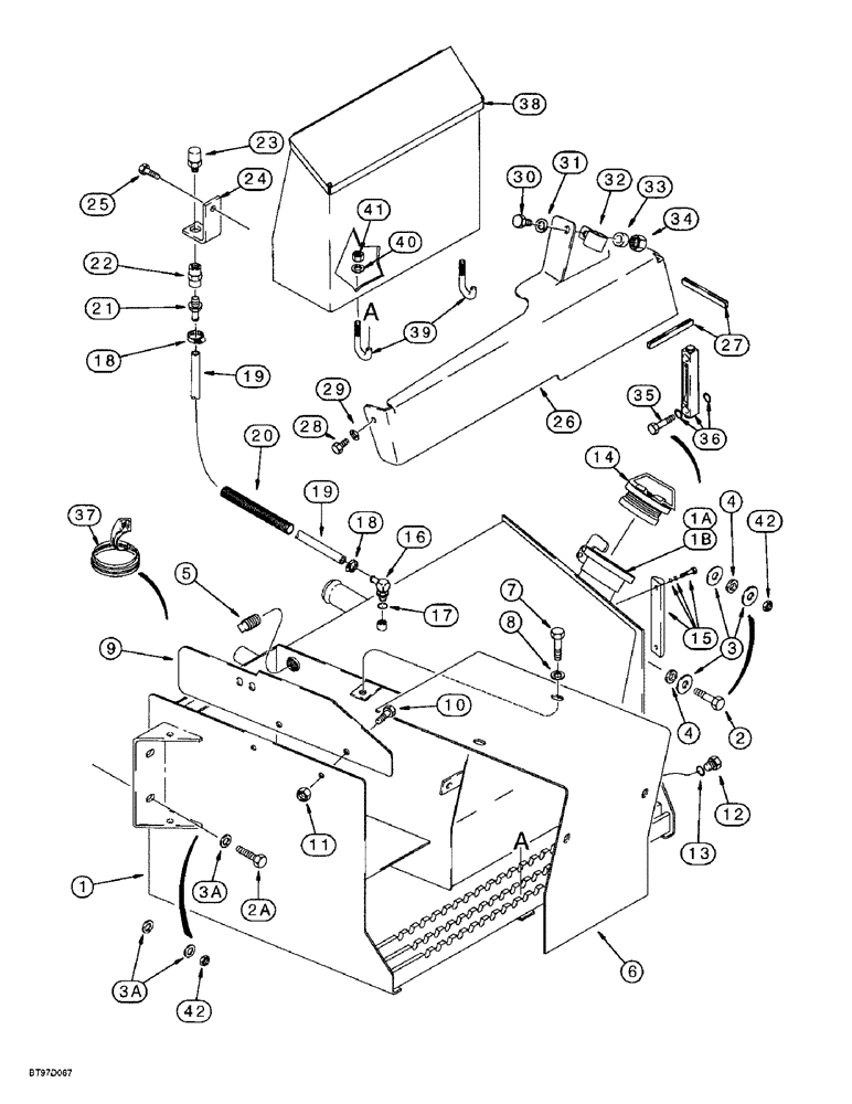 Схема запчастей Case 580SL - (9-066) - BATTERY BOX, HYDRAULIC OIL TANK, RIGHT-HAND STEP AND MUD GUARD (09) - CHASSIS/ATTACHMENTS