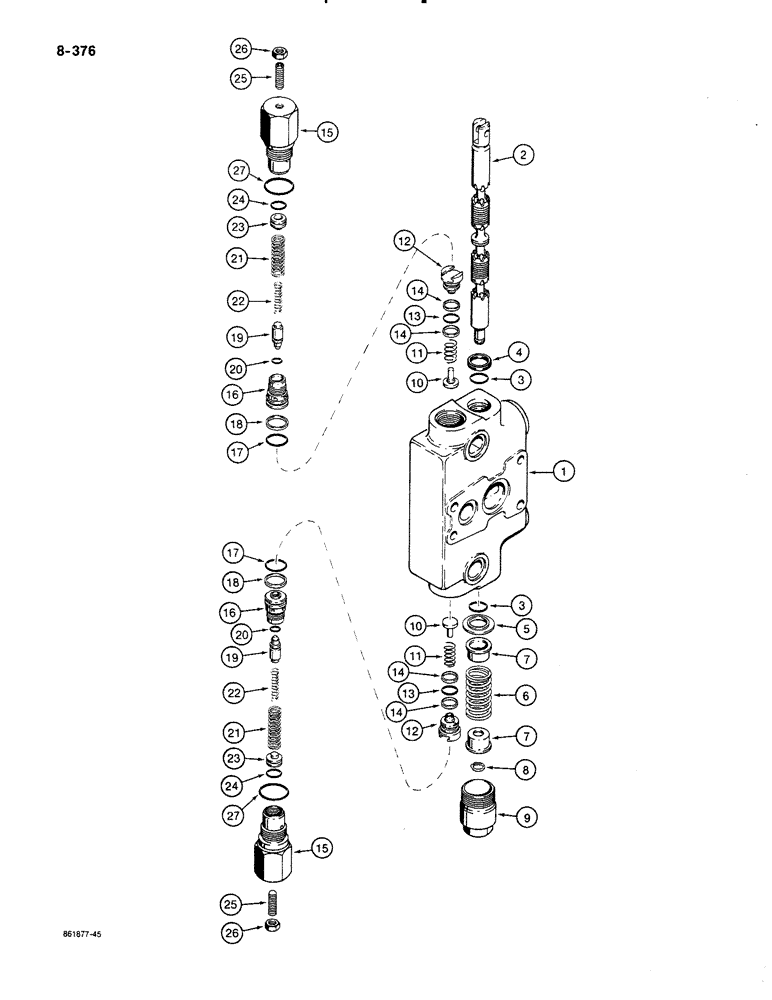 Схема запчастей Case 580K - (08-376) - BACKHOE CONTROL VALVE, BUCKET AND DIPPER SECTIONS (08) - HYDRAULICS