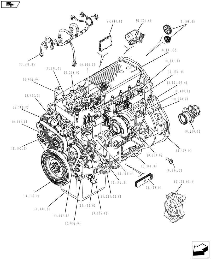 Схема запчастей Case F3AE0684S E913 - (10.000.01[01]) - PICTORIAL OVERVIEW 1/2 - ENGINE (5801464760) (10) - ENGINE