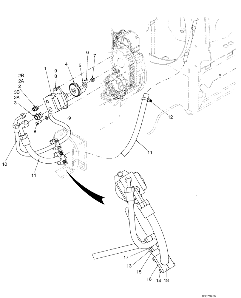 Схема запчастей Case 621E - (07-03) - HYDRAULICS - BRAKE, MAIN - PUMP (07) - BRAKES