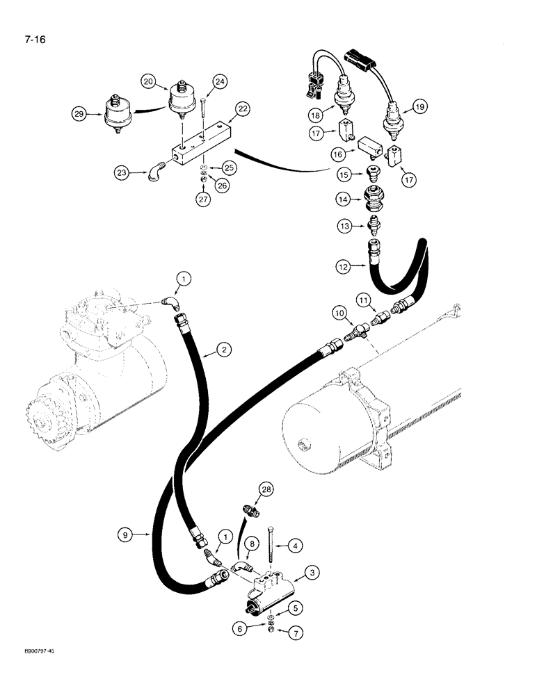 Схема запчастей Case 721 - (7-16) - AIR COMPRESSOR SYSTEM, COMPRESSOR TO UPPER RESERVOIR (07) - BRAKES