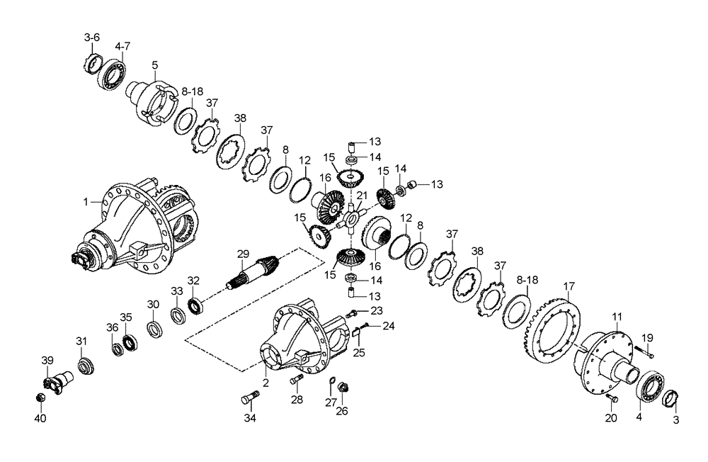 Схема запчастей Case 330B - (33A00000726[001]) - DIFFERENTIAL, REAR AXLE (8900134350) (11) - AXLES/WHEELS