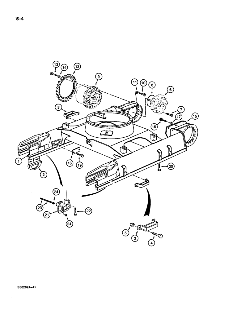 Схема запчастей Case 125B - (5-04) - TRACK FRAME AND UNDERCARRIAGE, P.I.N. 74880 THROUGH 74963, 21801 THROUGH 21818 (11) - TRACKS/STEERING