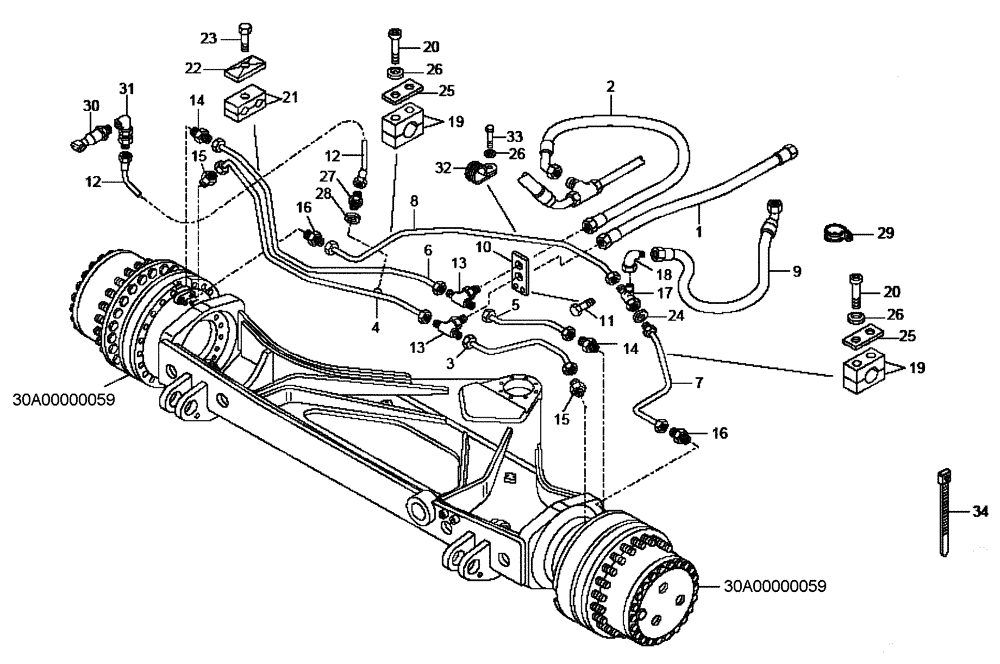 Схема запчастей Case 340B - (47A00021794[001]) - BRAKE LINES - FRONT AXLE (87602602) (09) - Implement / Hydraulics / Frame / Brakes