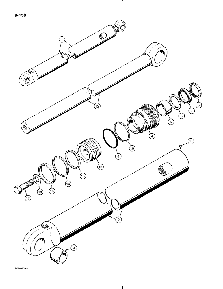 Схема запчастей Case 580K - (8-158) - BACKHOE DIPPER EXTENSION CYLINDER (08) - HYDRAULICS