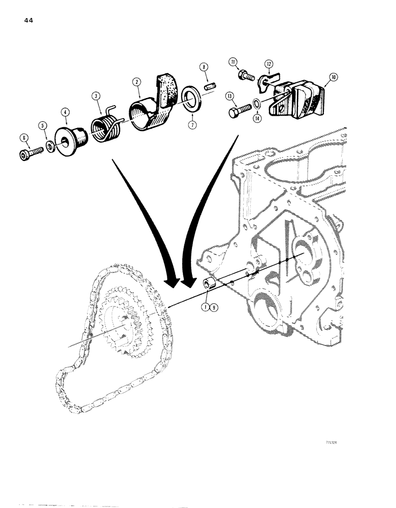 Схема запчастей Case 1830 - (044) - CHAIN TENSIONERS, MECHANICAL CHAIN TENSIONER (10) - ENGINE