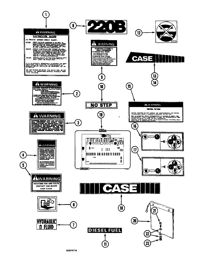 Схема запчастей Case 220B - (9-118) - DECALS, P.I.N. 74441 THROUGH 74597 (09) - CHASSIS