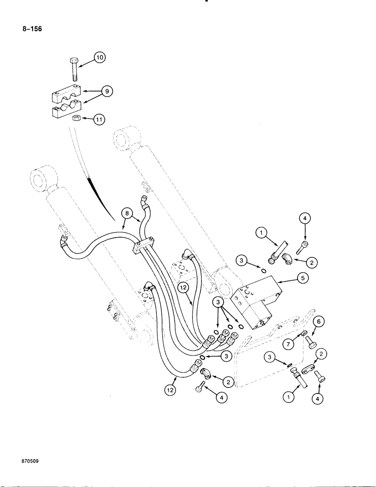 Схема запчастей Case 888 - (8-156) - BOOM CYLINDER CIRCUIT, HOSES AT CYLINDER, P.I.N. FROM 74163 TO 74289 (08) - HYDRAULICS