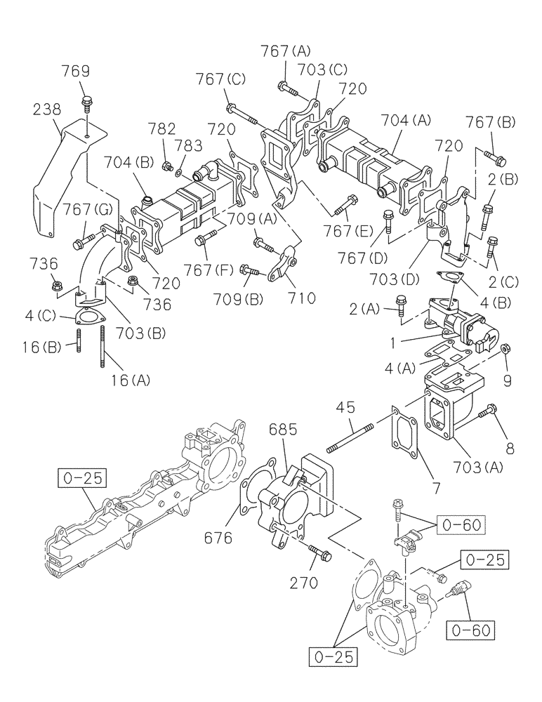 Схема запчастей Case CX250C - (02-025[00]) - EXHAUST GAS RECIRCULATION SYSTEM (02) - ENGINE