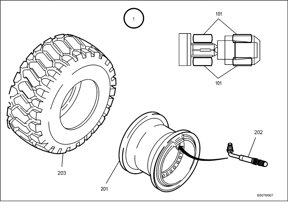 Схема запчастей Case 121E - (05.104[2945820000]) - WHEELS 365/80 R20EM VUT (44) - WHEELS