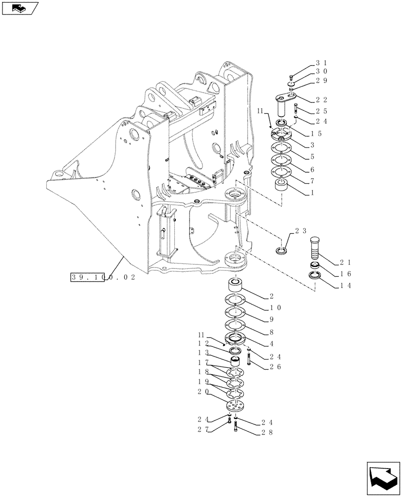 Схема запчастей Case 921F - (39.100.04) - ARTICULATING JOINT ASSEMBLY (39) - FRAMES AND BALLASTING