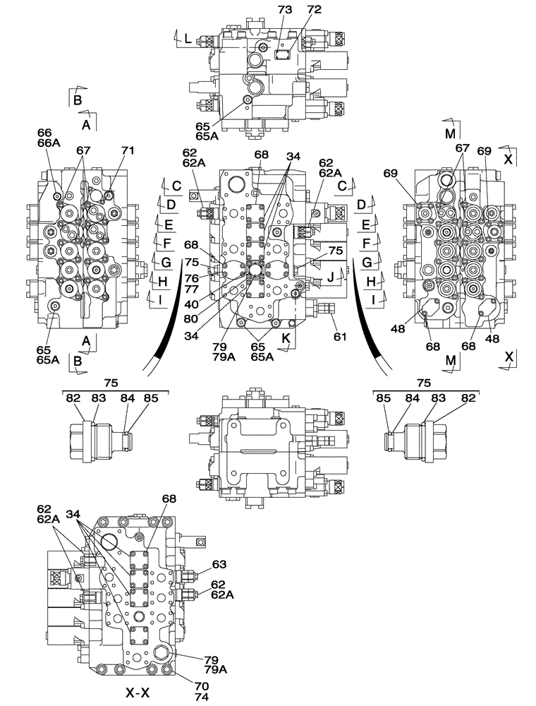 Схема запчастей Case CX350 - (08-169-00[01]) - CONTROL VALVE (08) - HYDRAULICS