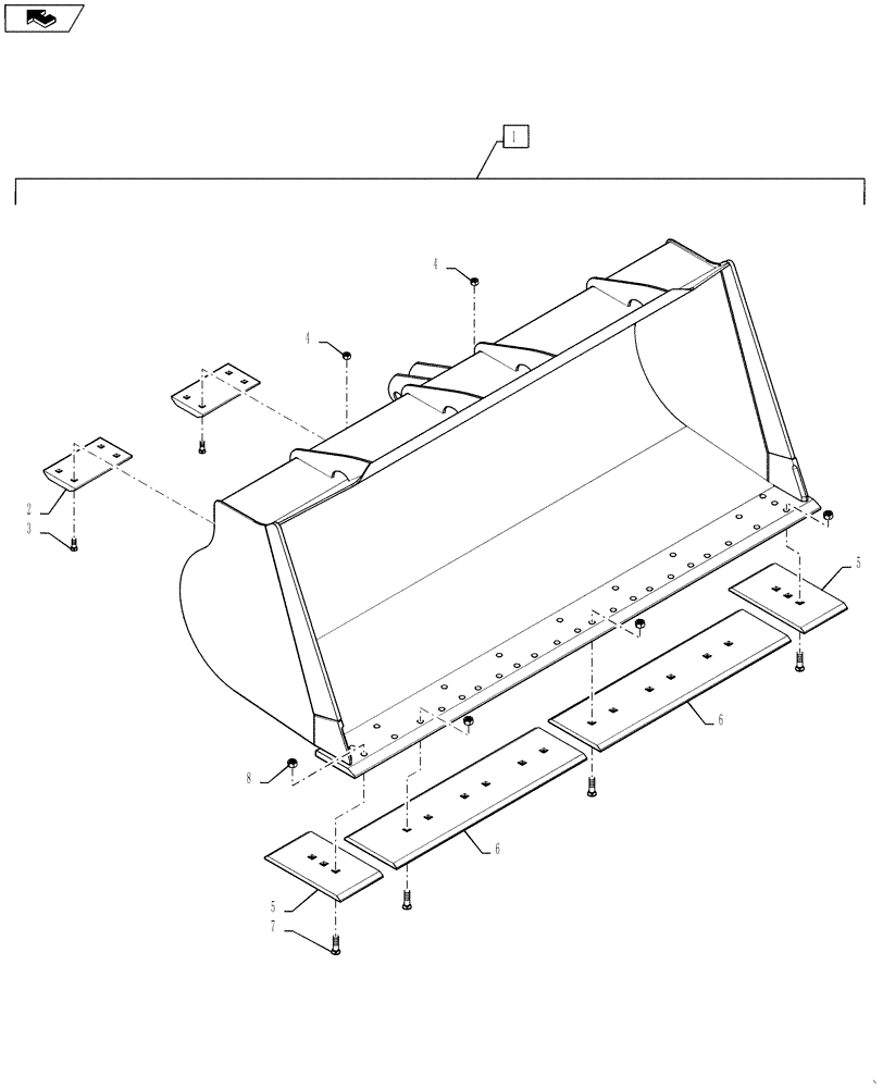 Схема запчастей Case 1121G - (82.300.020[01]) - VAR - 424907, 424250 - LOADER BUCKET BOLT ON EDGE 5.25 YD (82) - FRONT LOADER & BUCKET