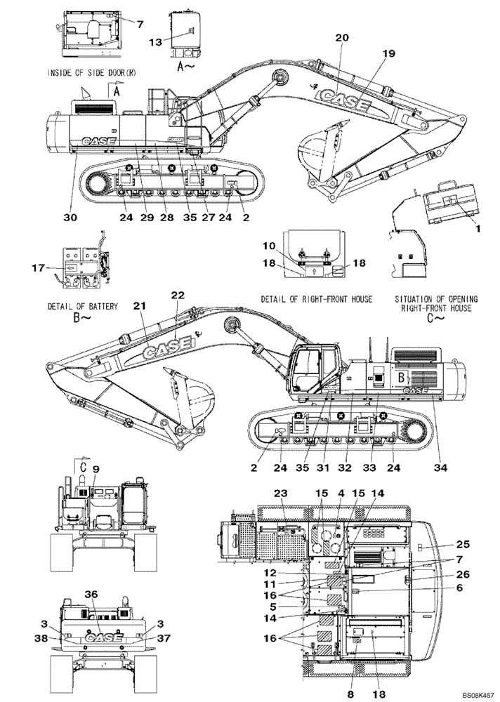 Схема запчастей Case CX800B - (09-33) - DECALS - STANDARD & SHORT BOOM (09) - CHASSIS