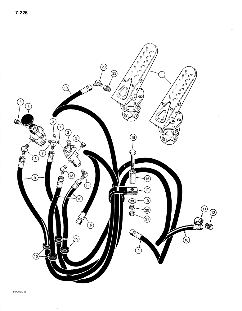 Схема запчастей Case 780C - (7-226) - BRAKE SYSTEM, TREADLE TO CLUTCH CUTOUT AND PARKING BRAKE VALVE (07) - BRAKES
