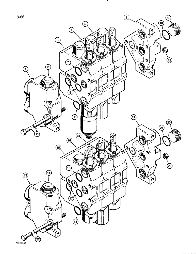 Схема запчастей Case 450C - (8-66) - THREE SPOOL CONTROL VALVES, LOADER AND DOZER MODELS (08) - HYDRAULICS