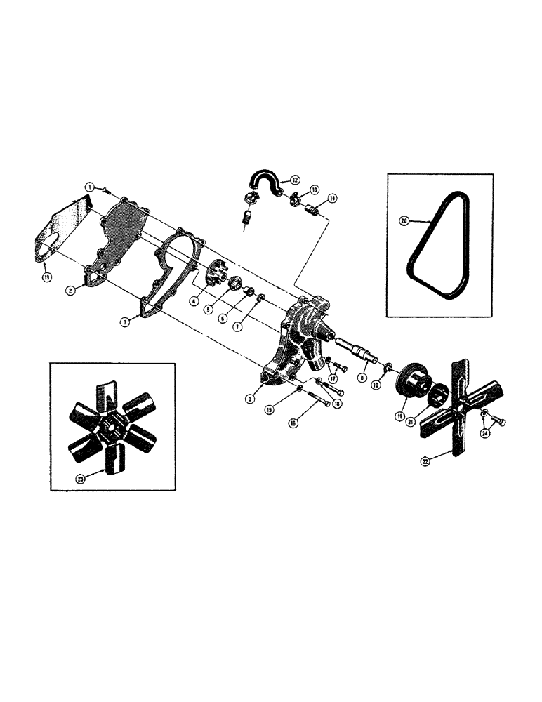 Схема запчастей Case 520 - (016) - WATER PUMP, FAN, FAN BELT, AND PULLEY, GAS (01) - ENGINE