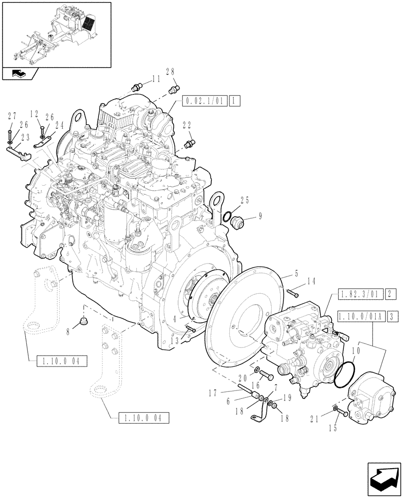 Схема запчастей Case 121E - (1.10.0/01) - ENGINE INSTALLATION AND COMPONENTS (01) - ENGINE