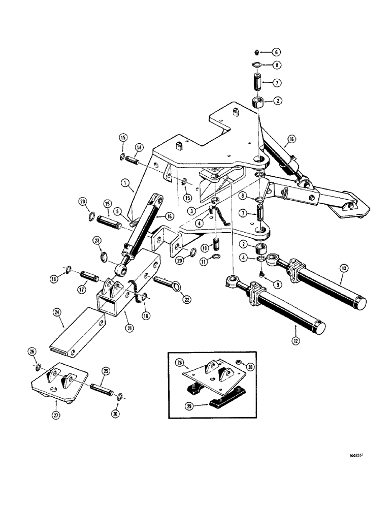 Схема запчастей Case 23 - (030) - MOUNTING FRAME AND STABILIZERS 